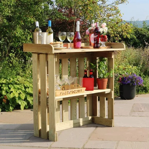 Folding Garden Bar with Storage - Natural Wood