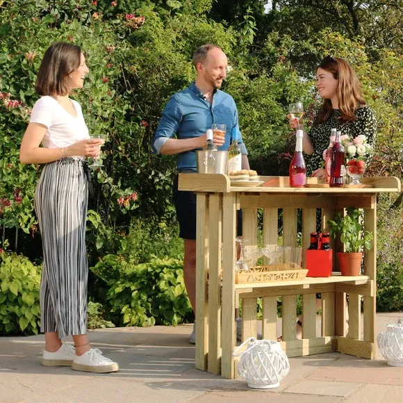Folding Garden Bar with Storage - Natural Wood