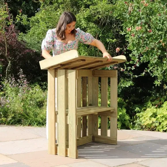 Folding Garden Bar with Storage - Natural Wood