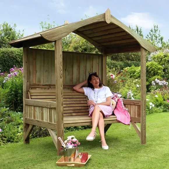 Garden Arbour with Deep Canopy - Natural Wood