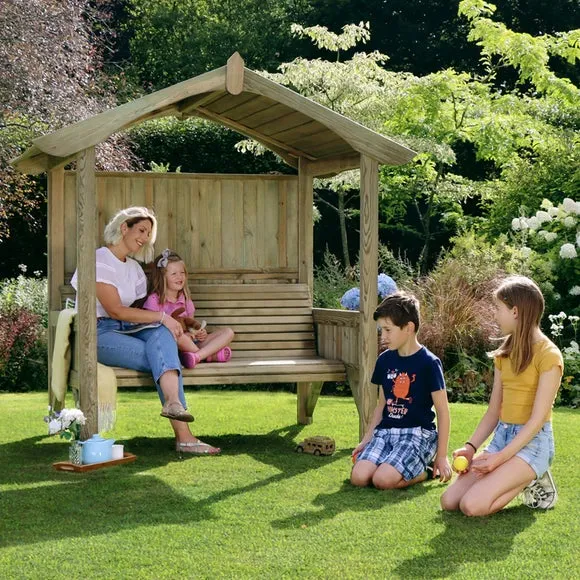Garden Arbour with Deep Canopy - Natural Wood