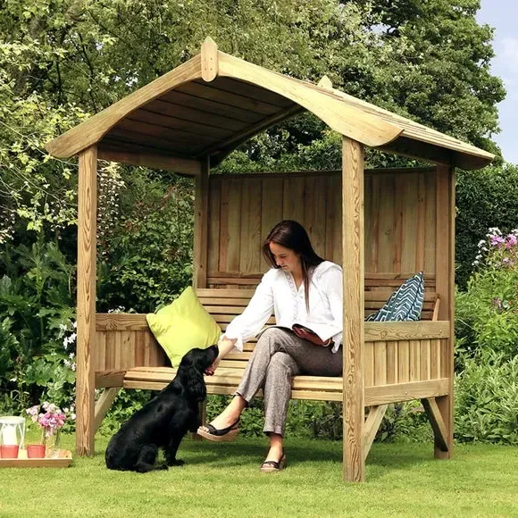 Garden Arbour with Deep Canopy - Natural Wood