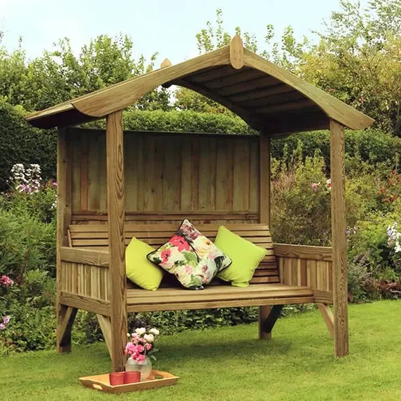 Garden Arbour with Deep Canopy - Natural Wood