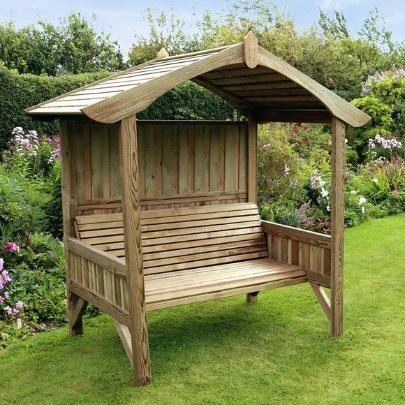 Garden Arbour with Deep Canopy - Natural Wood image