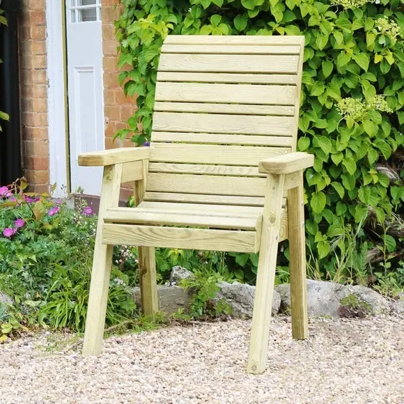 Garden Chair with High Back - Natural, Softwood image
