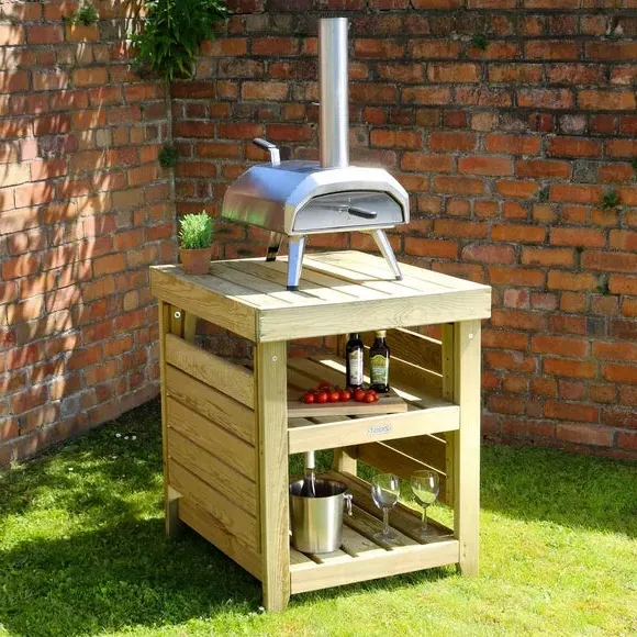 Pizza Oven Table with Storage - Natural, Wood