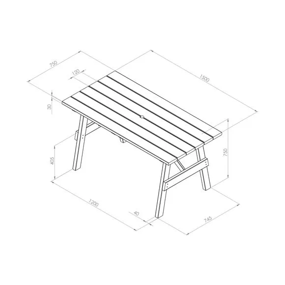 Rectangular Dining Table with Parasol Hole - Wood