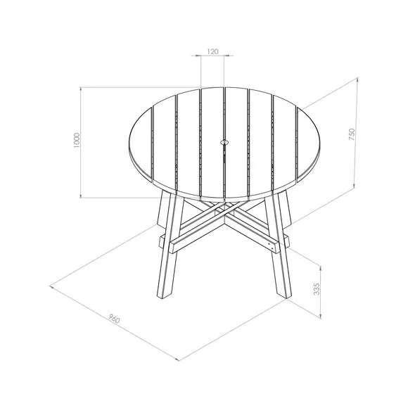 Round Dining Table with Parasol Hole - Natural