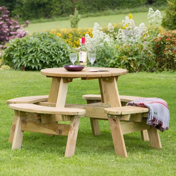 Round Picnic Table with Benches - Natural Wood image