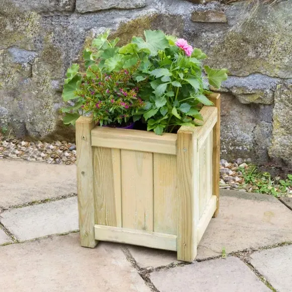 Square Planter with Groove Panels - Natural Wood