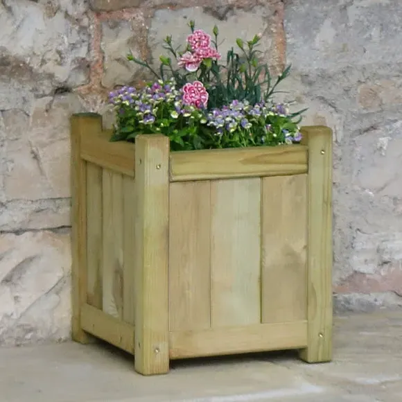 Square Planter with Groove Panels - Natural Wood image