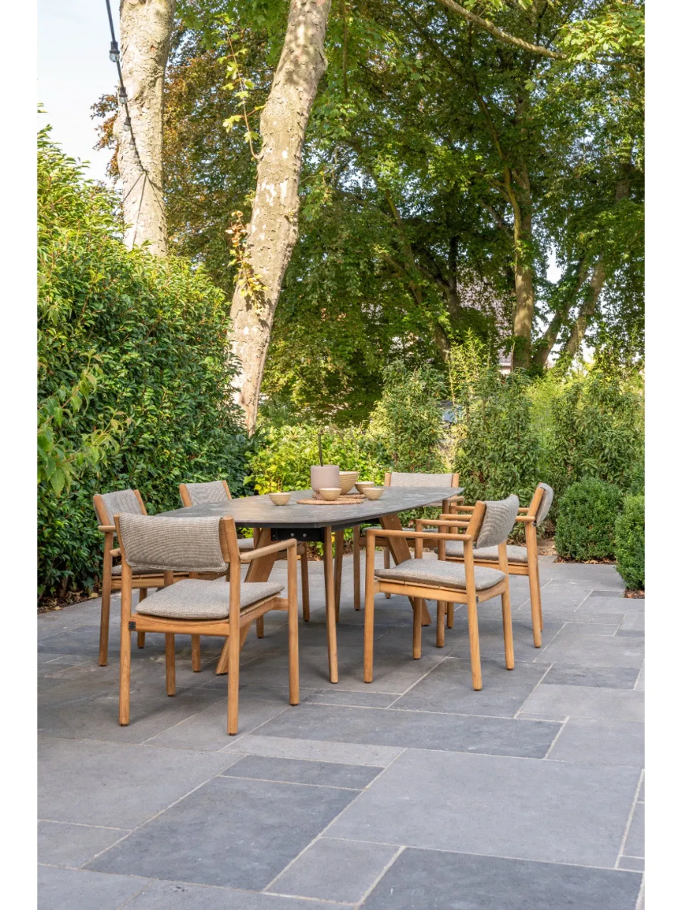 7-Piece Dining Set with 6 Chairs - Ceramic, Teak