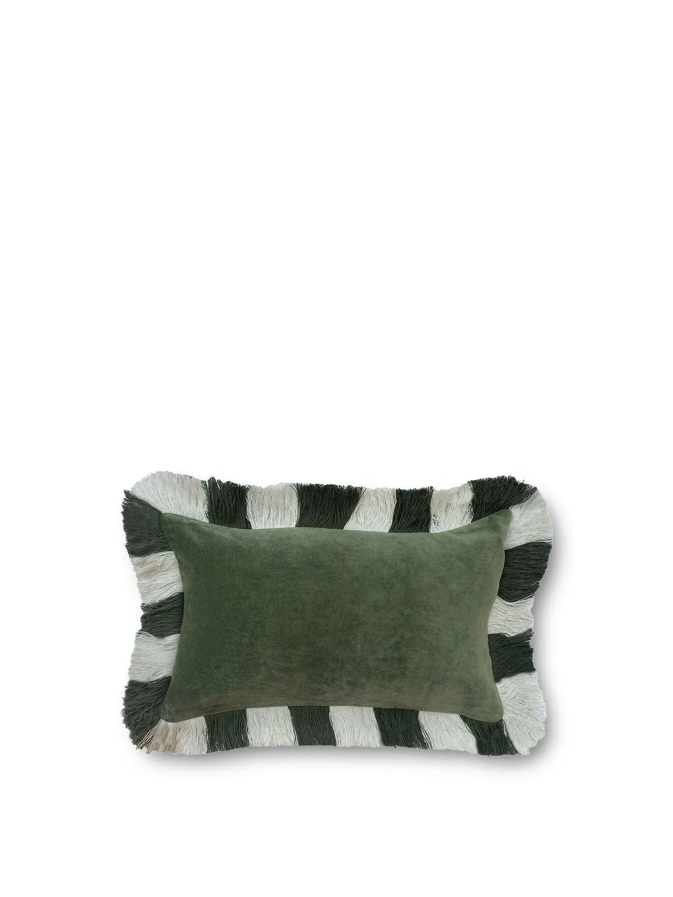 Oblong Cushion with Fringe - Olive, Filled image