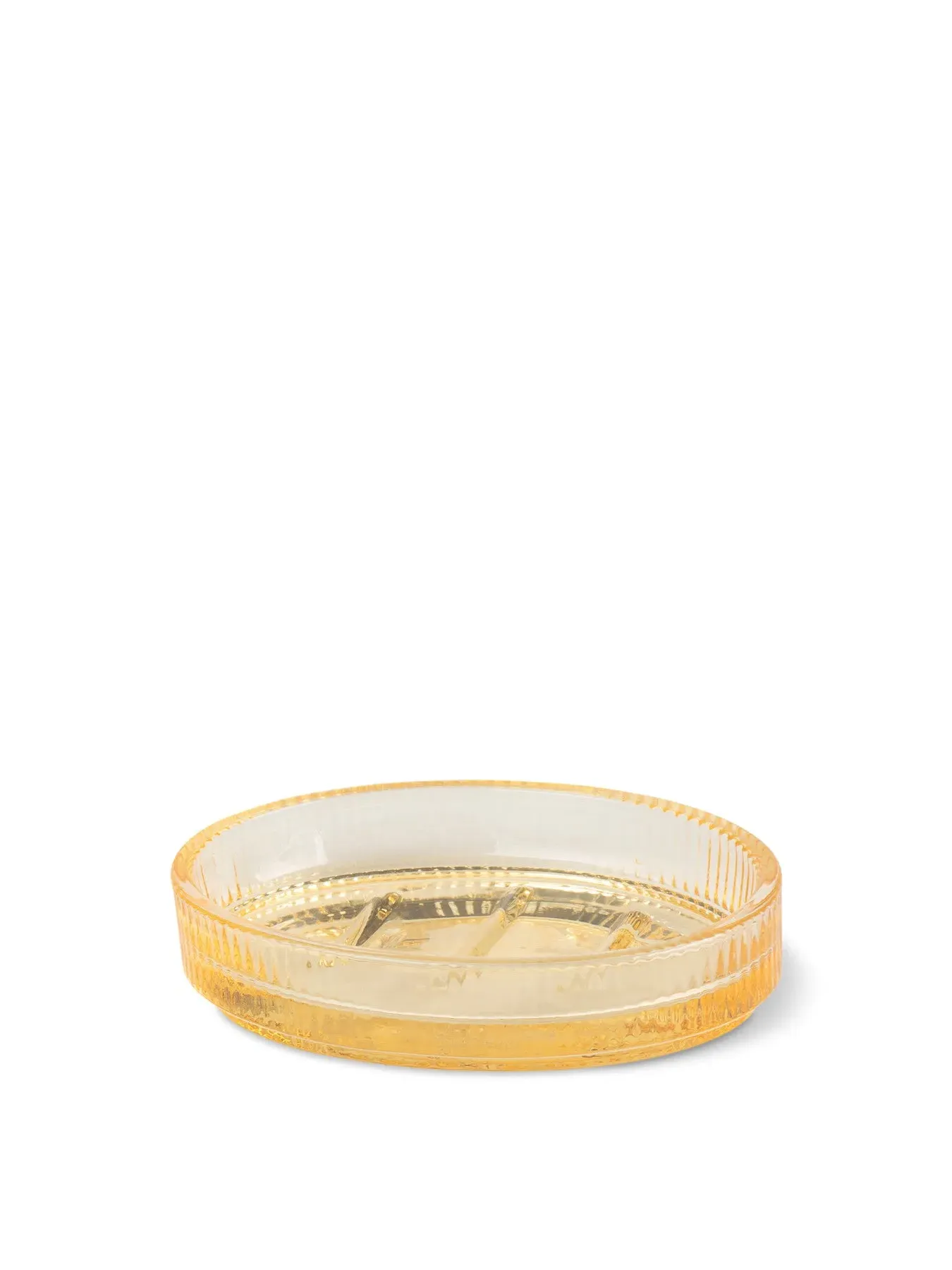 Oval Soap Dish with Embossed Design - Yellow Glass