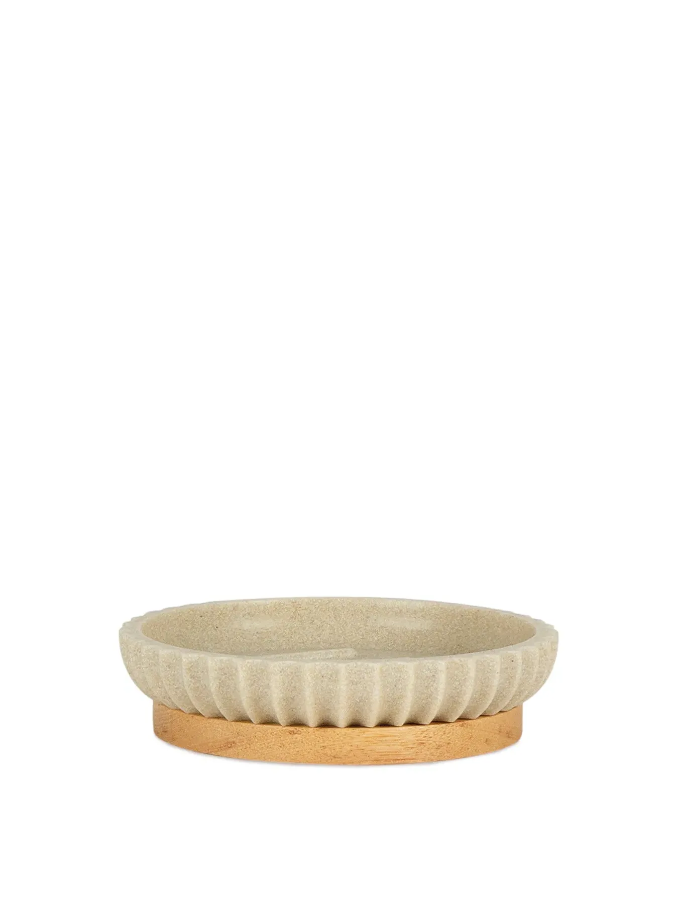 Oval Soap Dish with Relief Lines - Beige, Wood