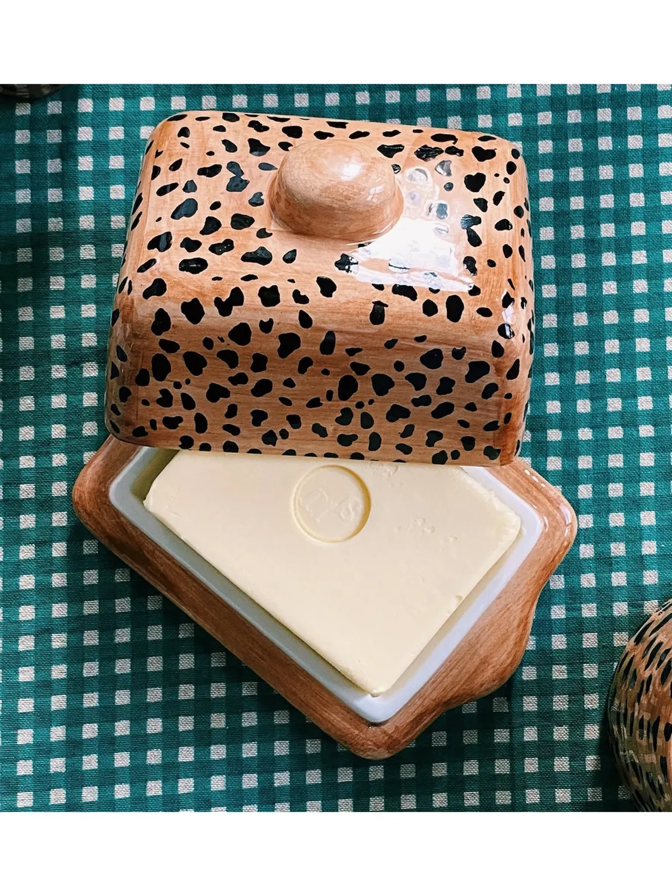 Butter Dish with Leopard Print - Brown, Ceramic