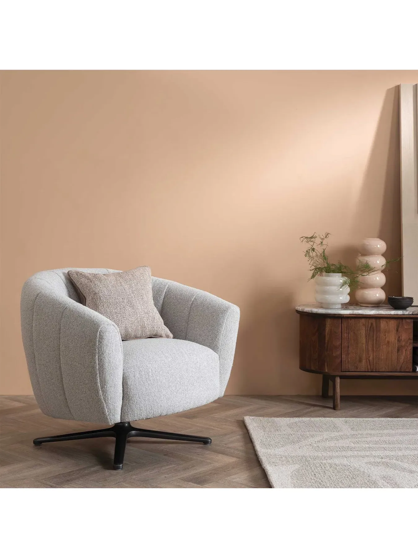 1-Seater Swivel Chair - White, Fabric