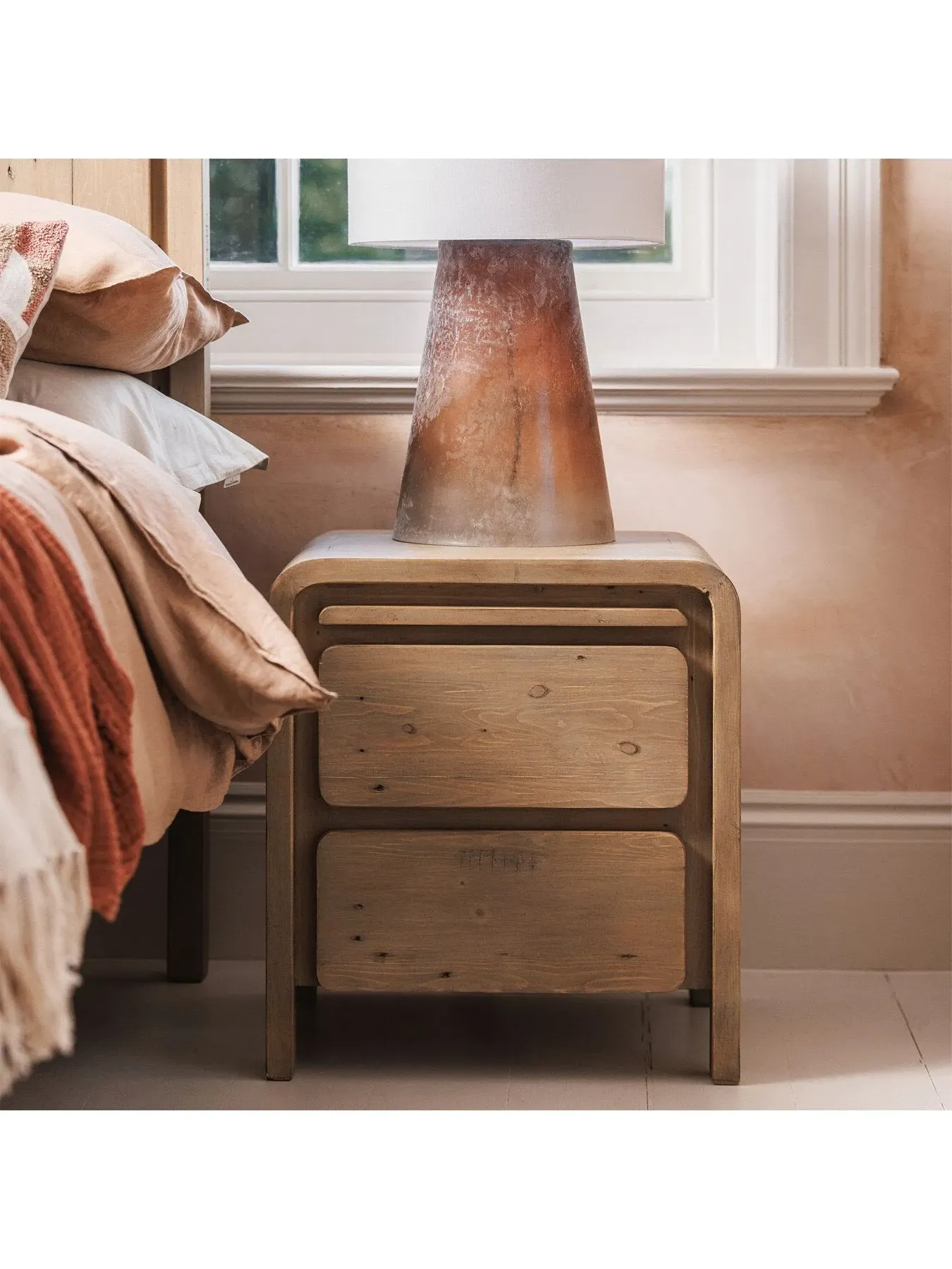 2 Drawer Bedside Cabinet - Brown, Reclaimed Wood