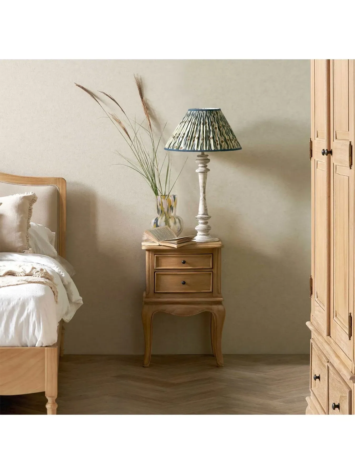 2-Drawer Bedside Table French Style - Neutral, Wood
