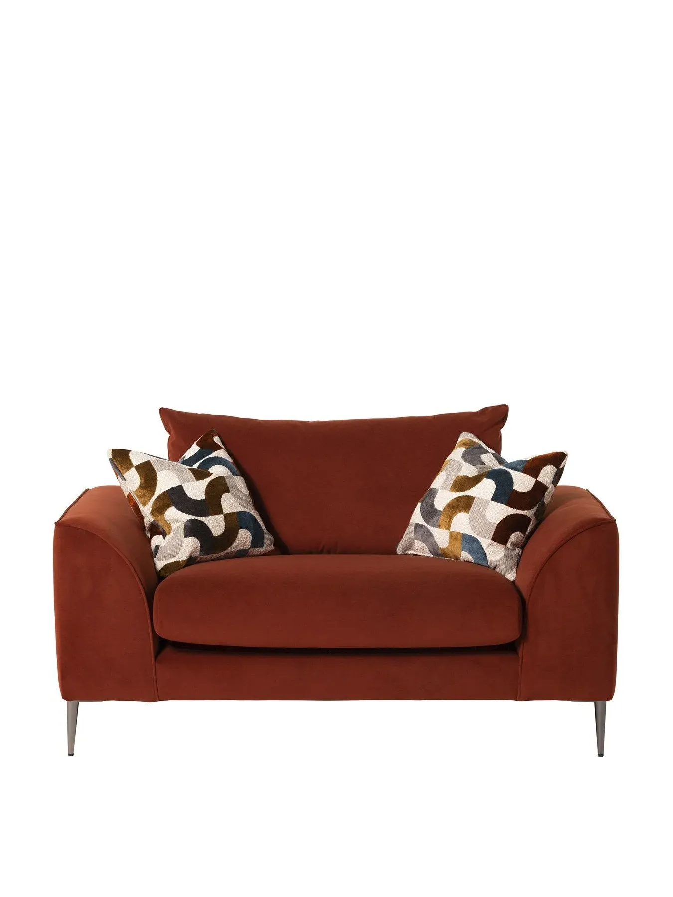2-Seater Snuggle Chair with Wooden Feet - Red, Fabric
