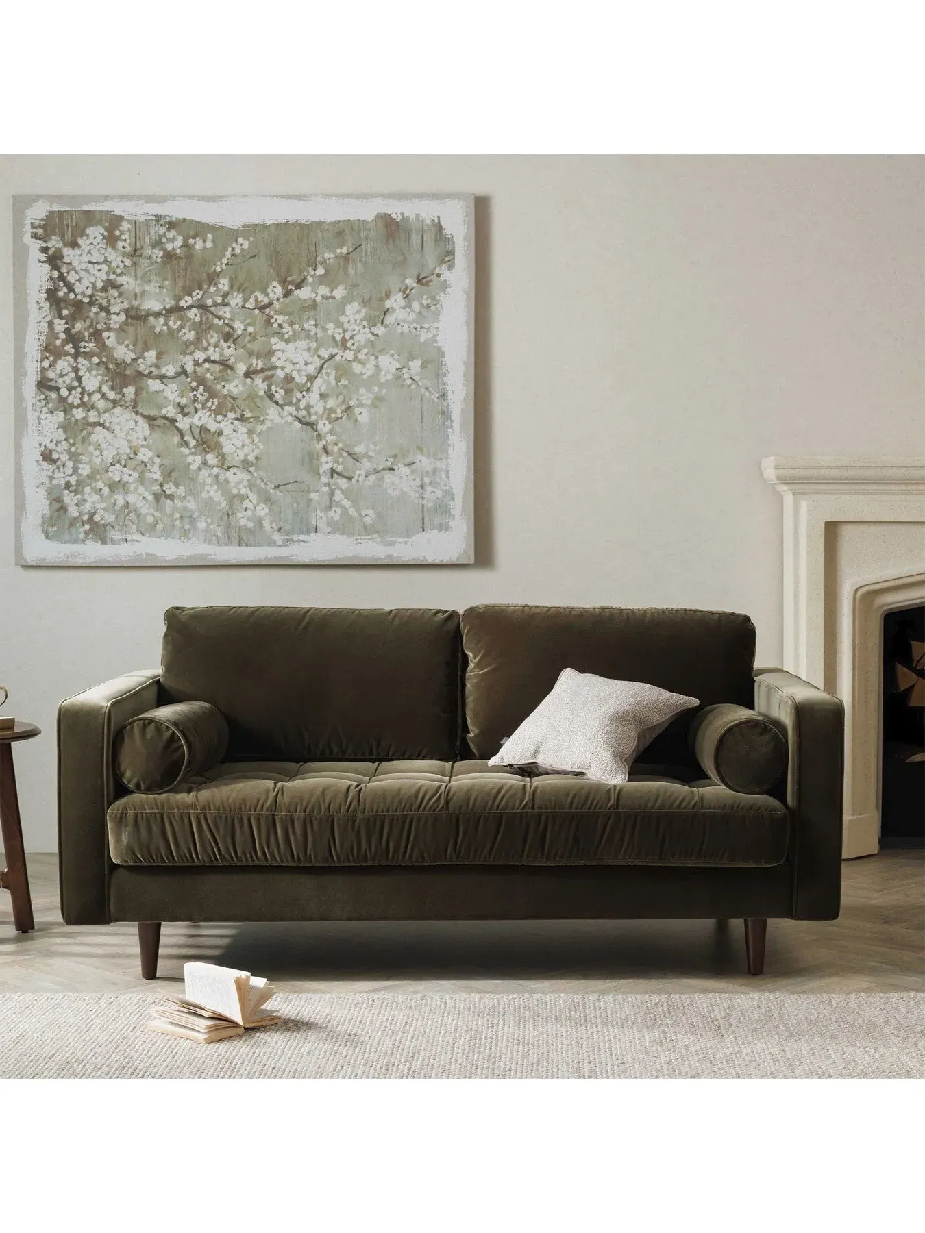 2-Seater Sofa with Tufted Cushion - Green, Velvet