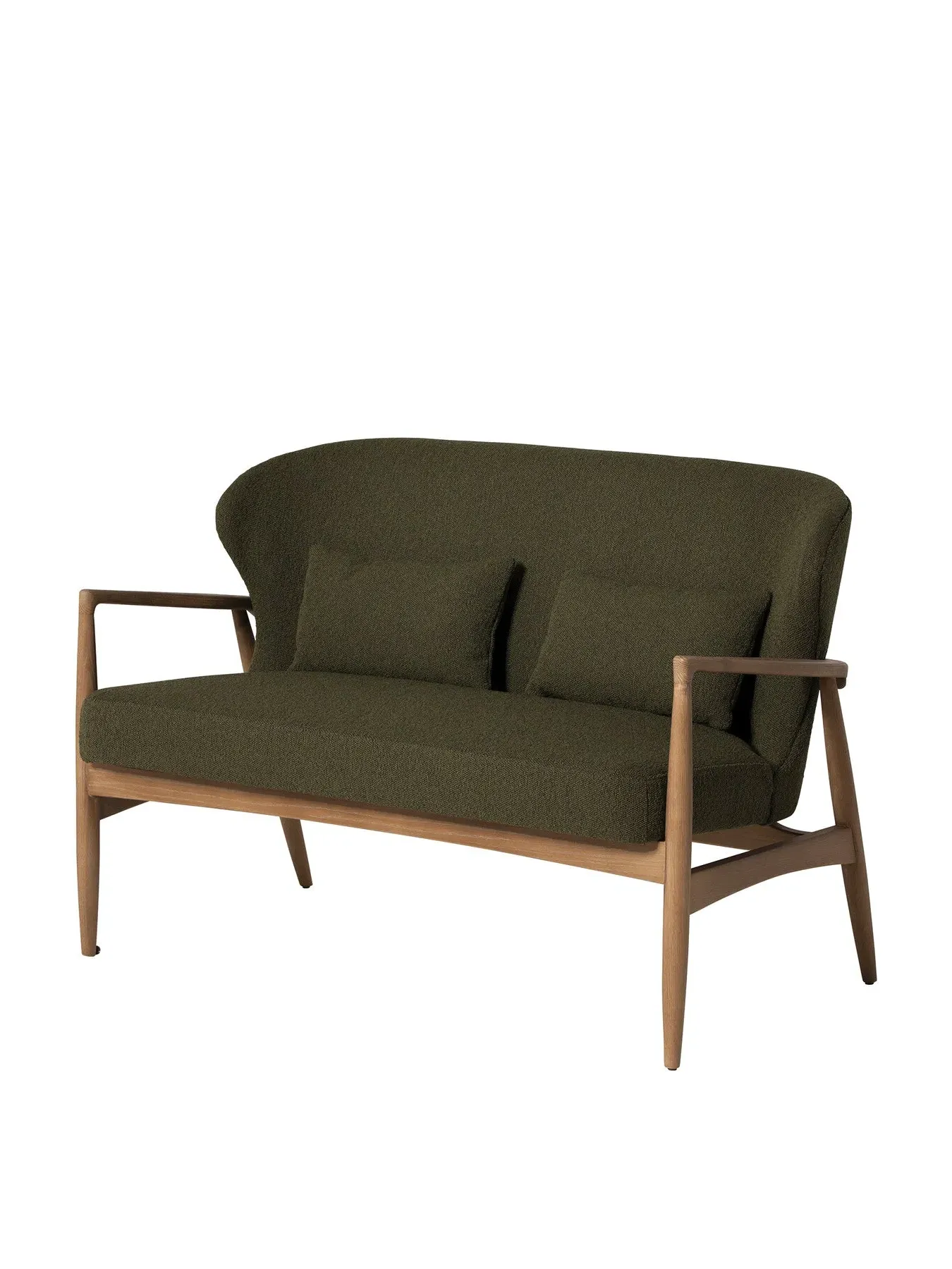2-Seater Sofa with Wood Frame - Green, Boucle