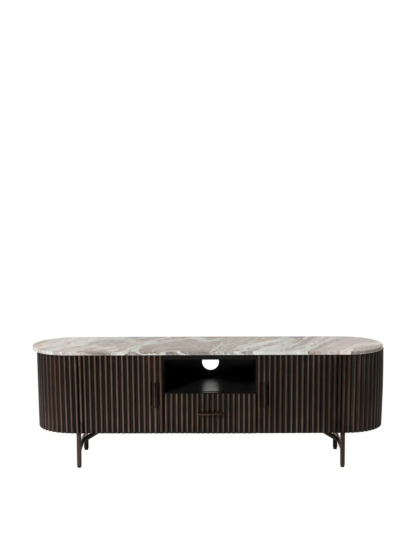 3-Door TV Unit with Wave Metal Base - Brown
