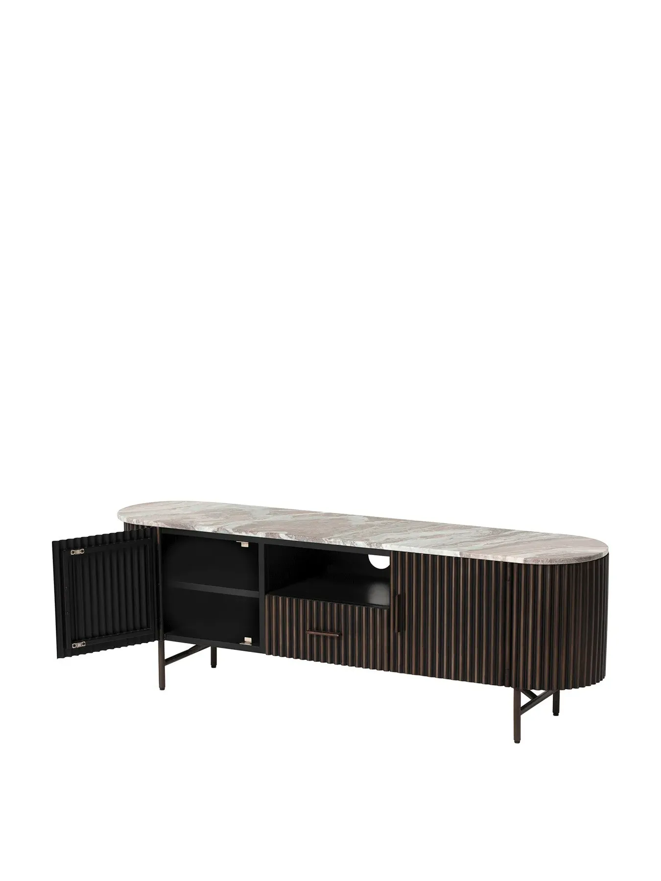 3-Door TV Unit with Wave Metal Base - Brown