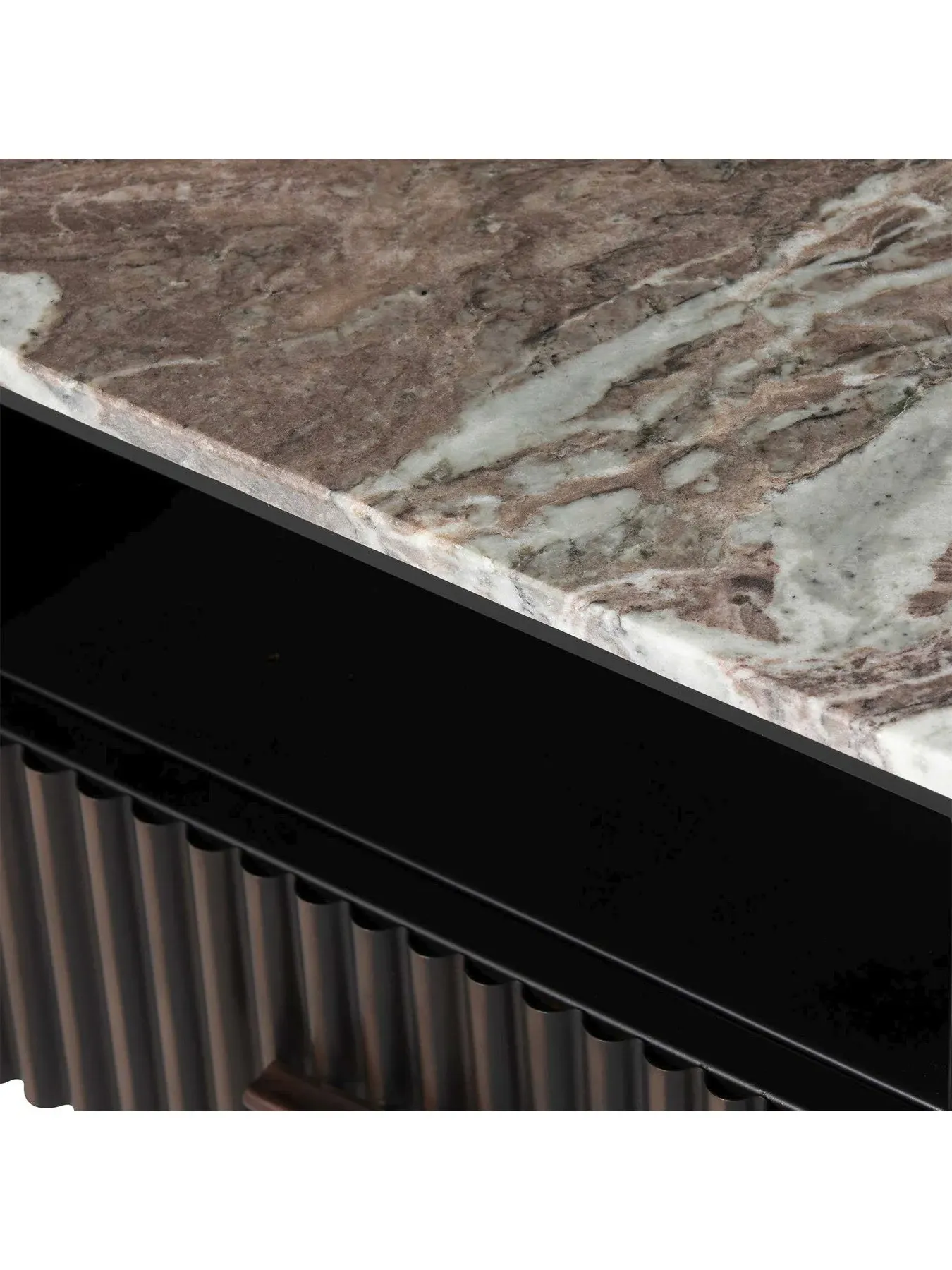 3-Door TV Unit with Wave Metal Base - Brown