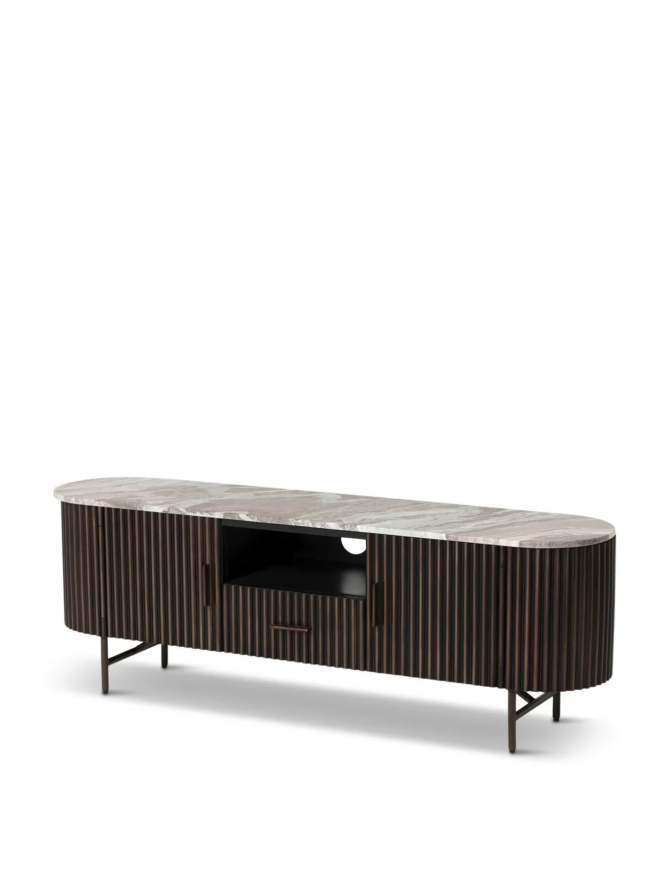 3-Door TV Unit with Wave Metal Base - Brown image