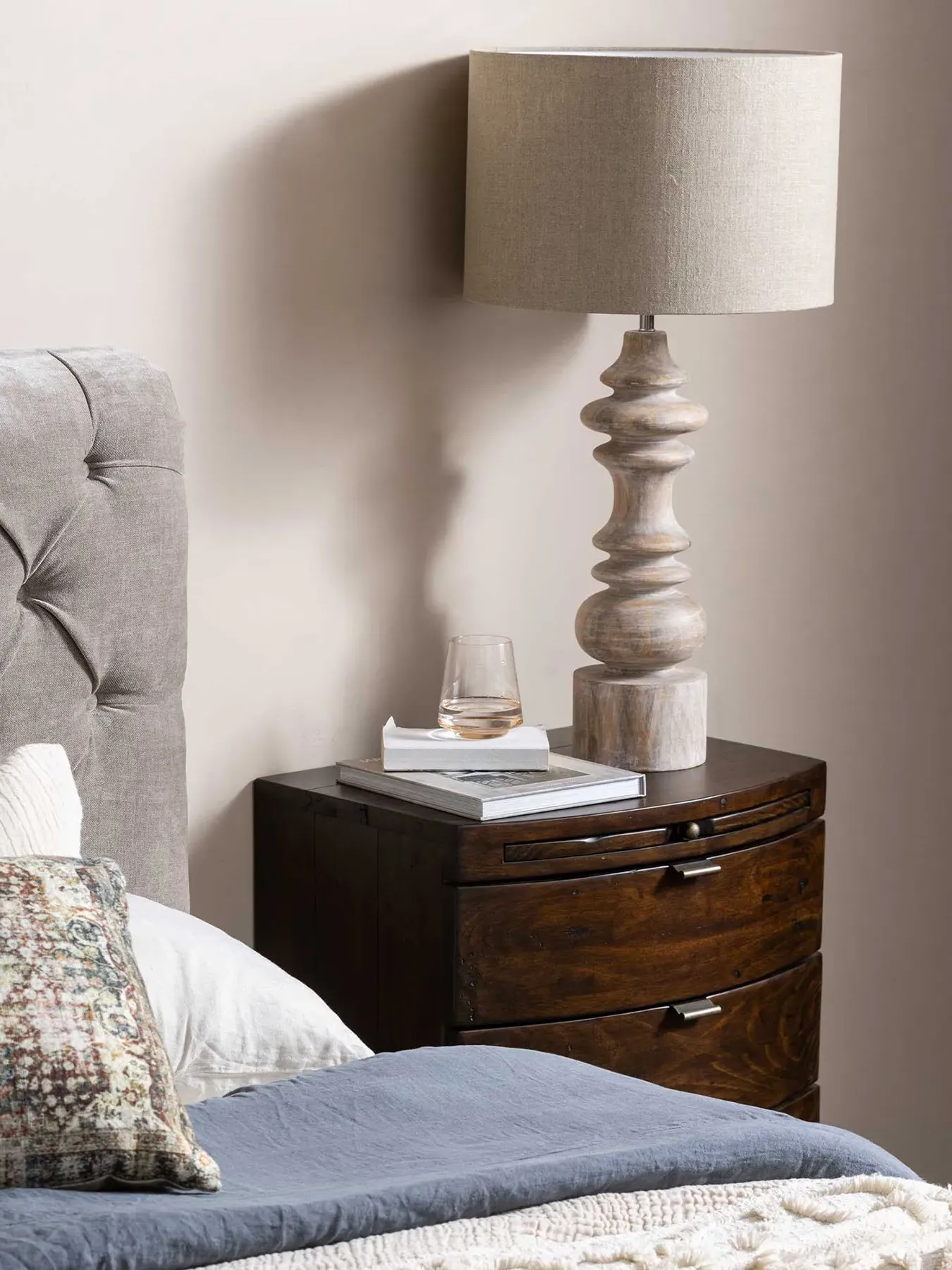 3-Drawer Wide Bedside Chest - Chestnut, Wood