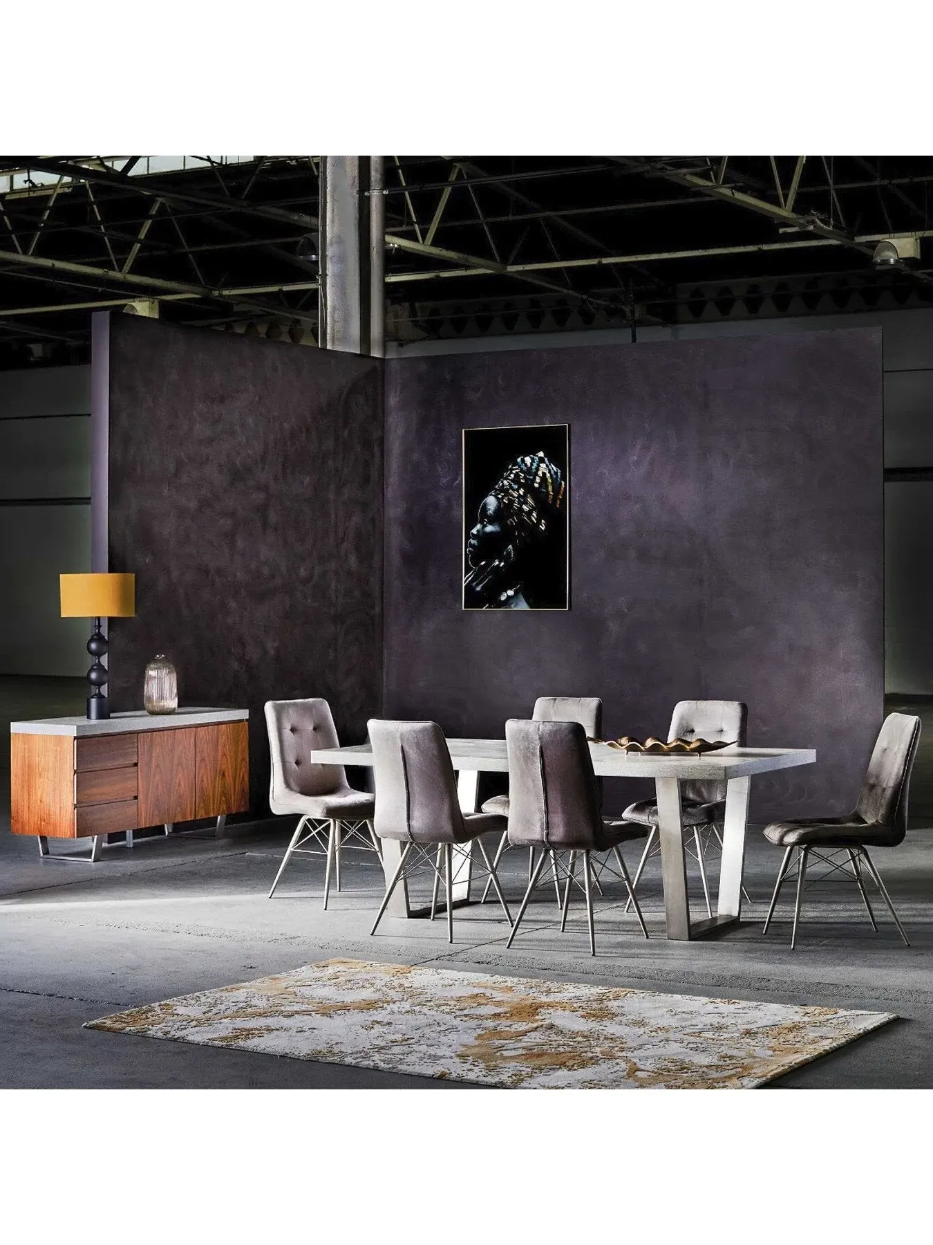 4-Seater Dining Table Concrete Effect - Grey
