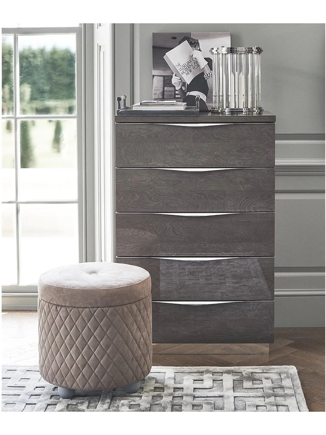 5-Drawer Tallboy Chest - Grey