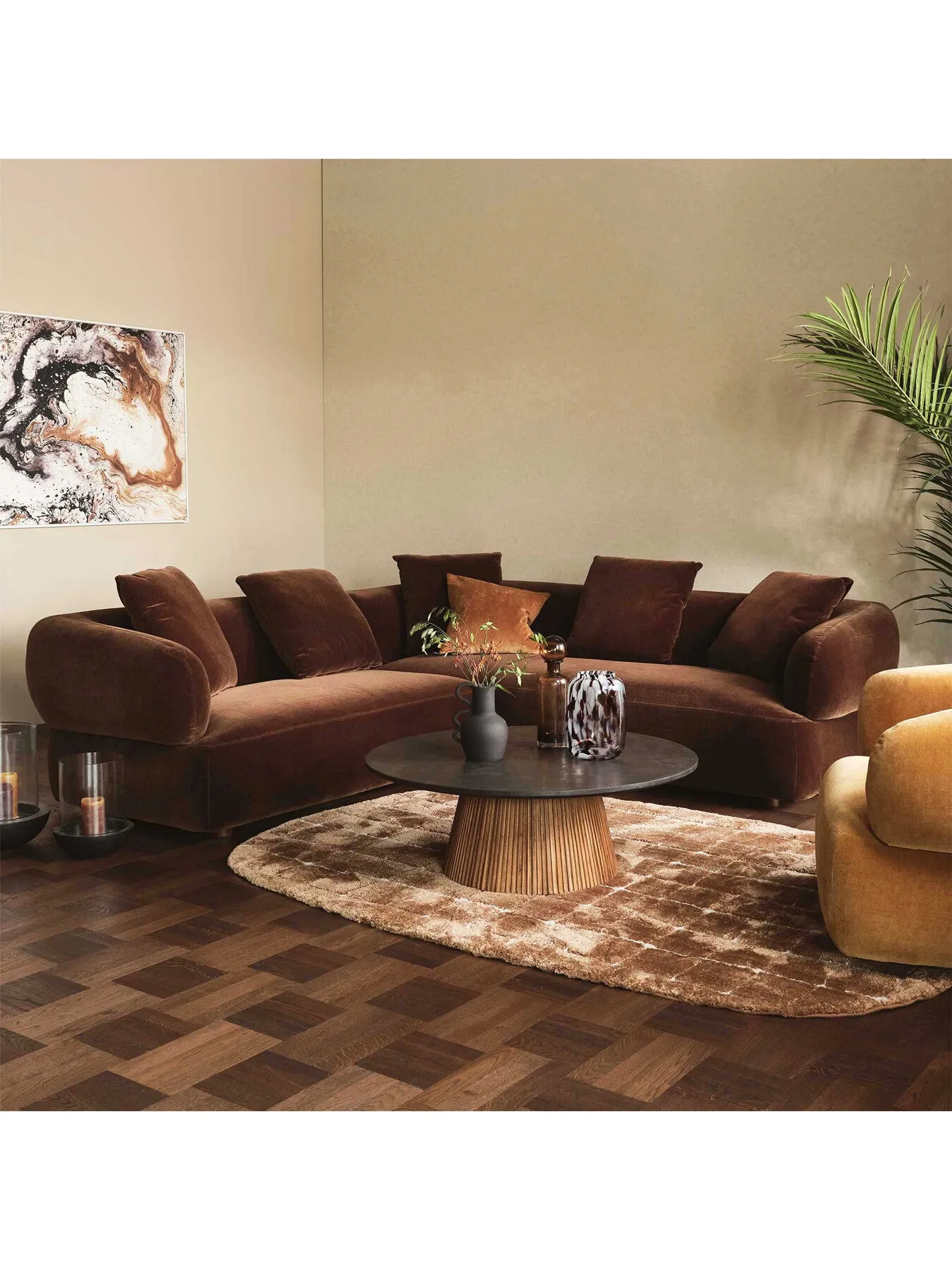 5-Seater Corner Sofa with Spring Suspension - Brown