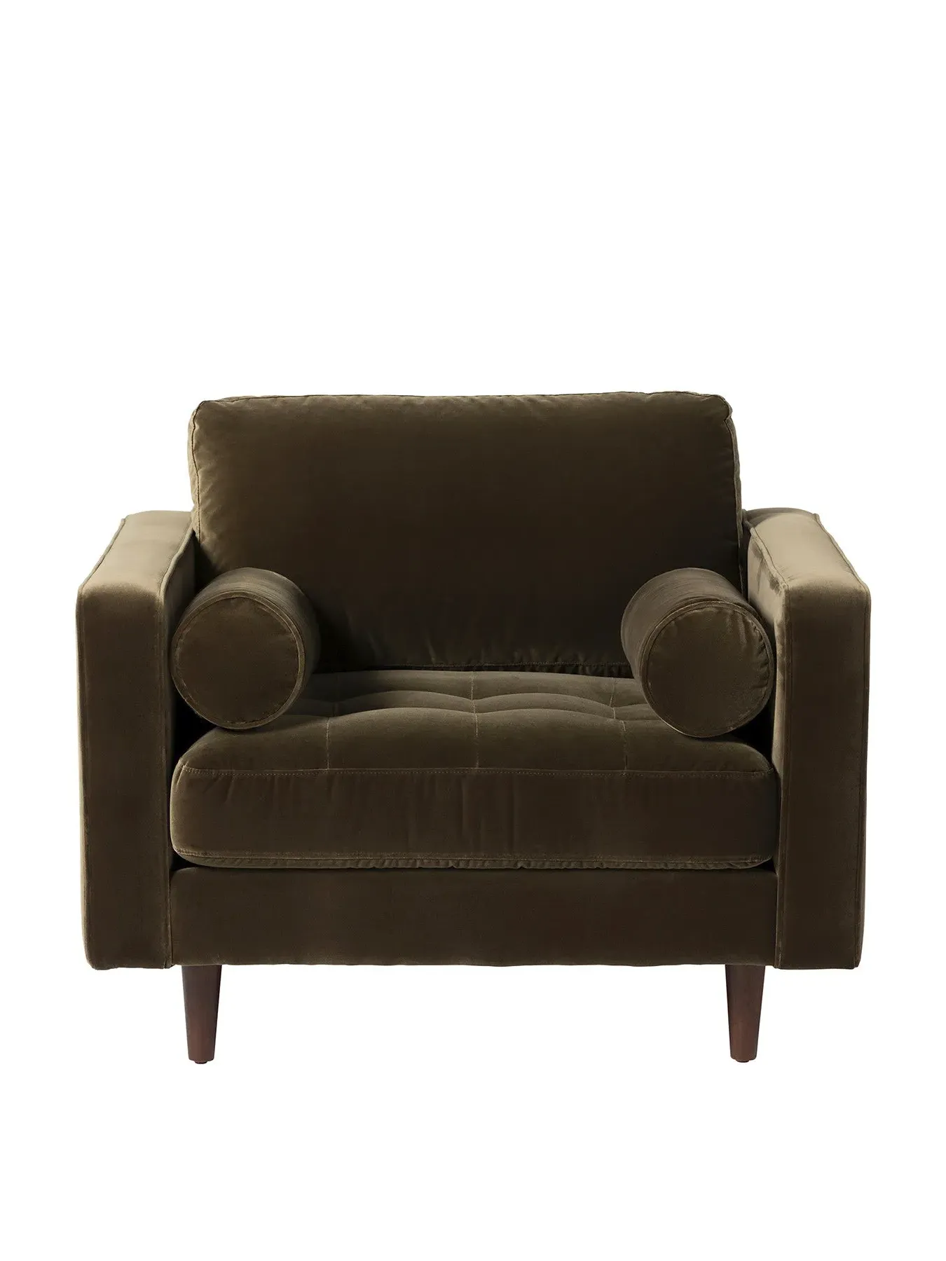 Armchair with Bolster Cushions - Green, Velvet