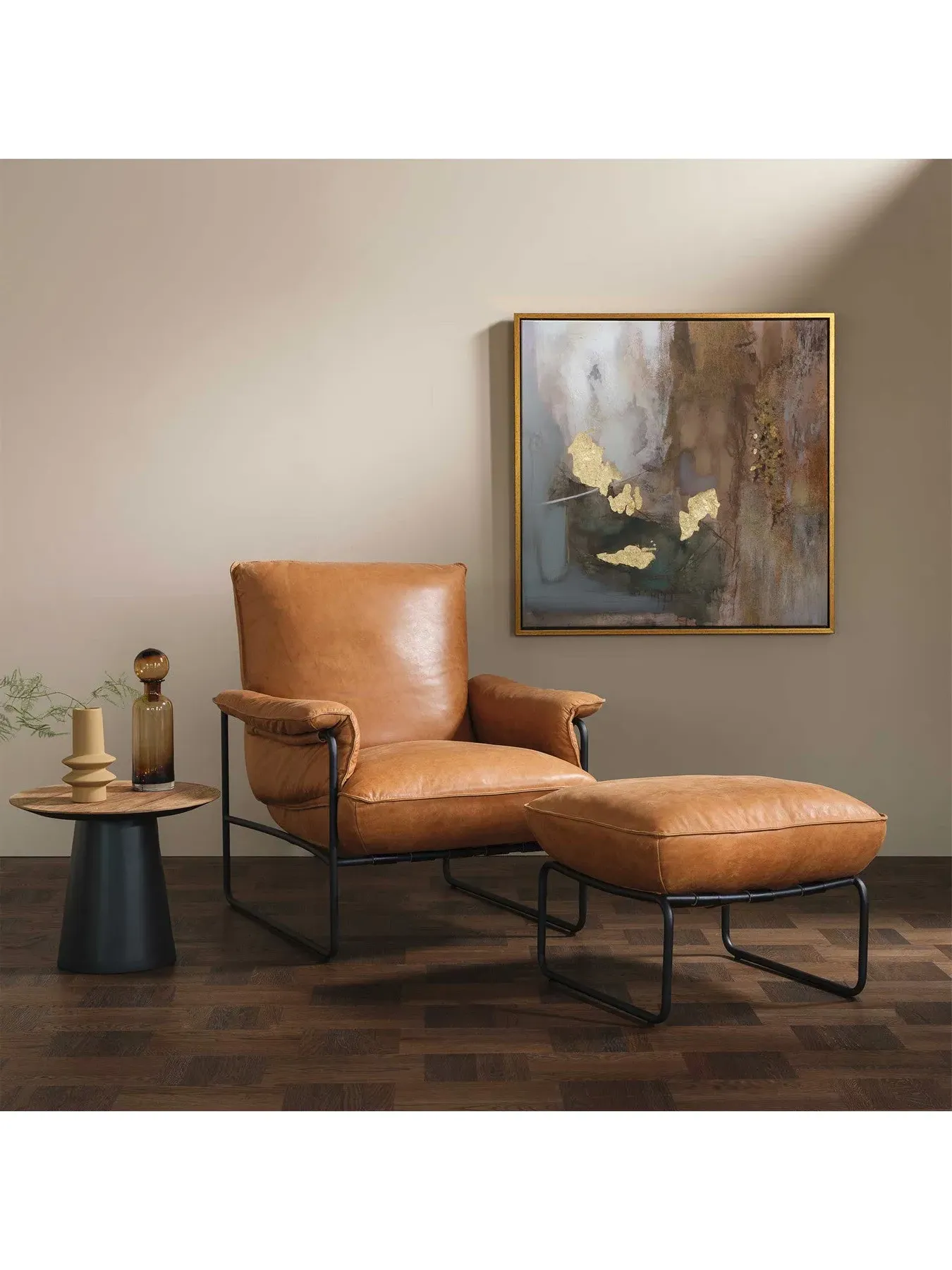 Armchair with Metal Legs - Brown, Leather