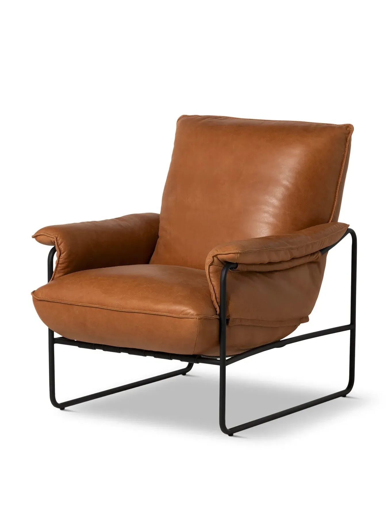 Armchair with Metal Legs - Brown, Leather image
