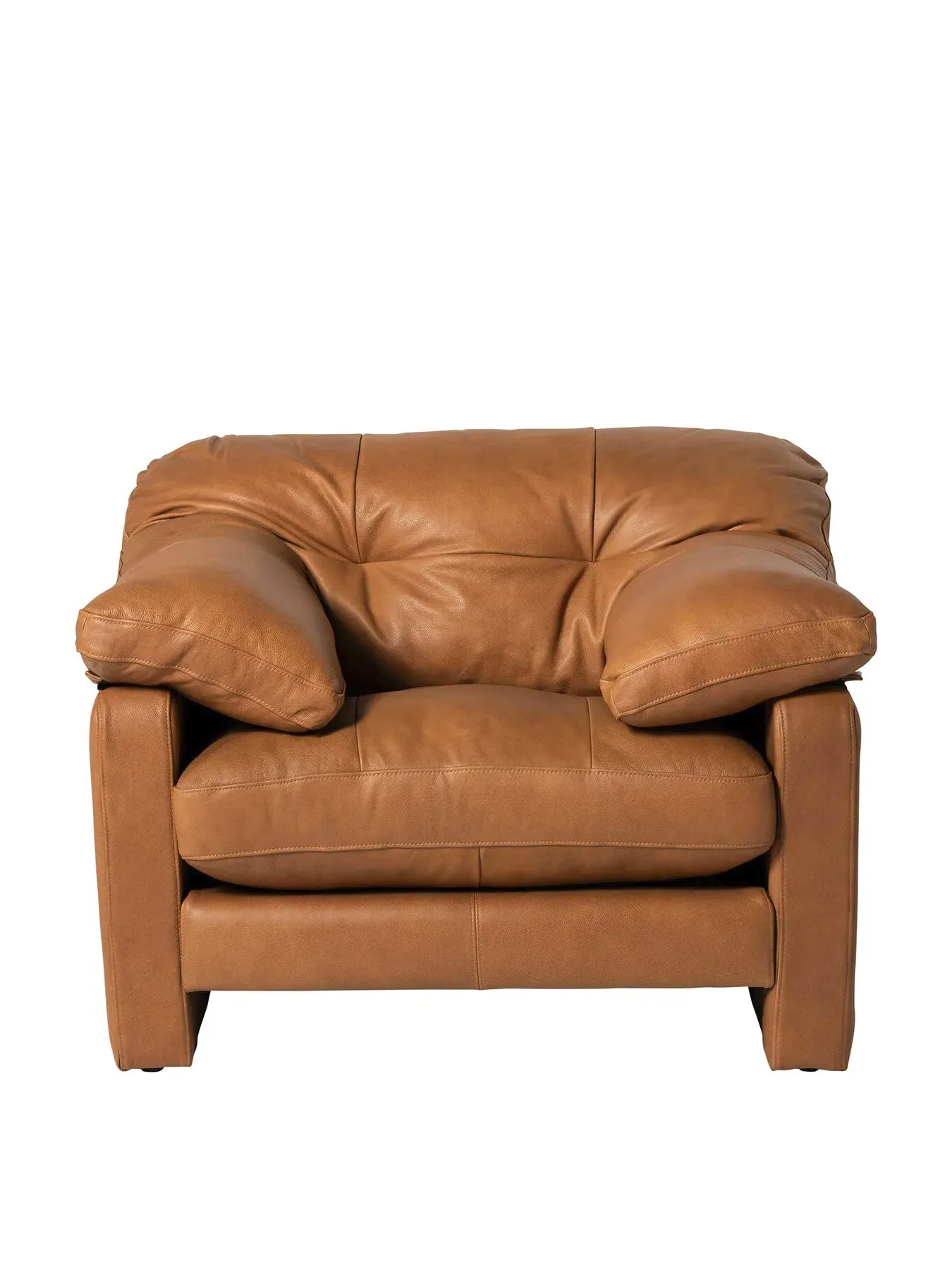 Button Back Lounge Chair - Brown, Leather