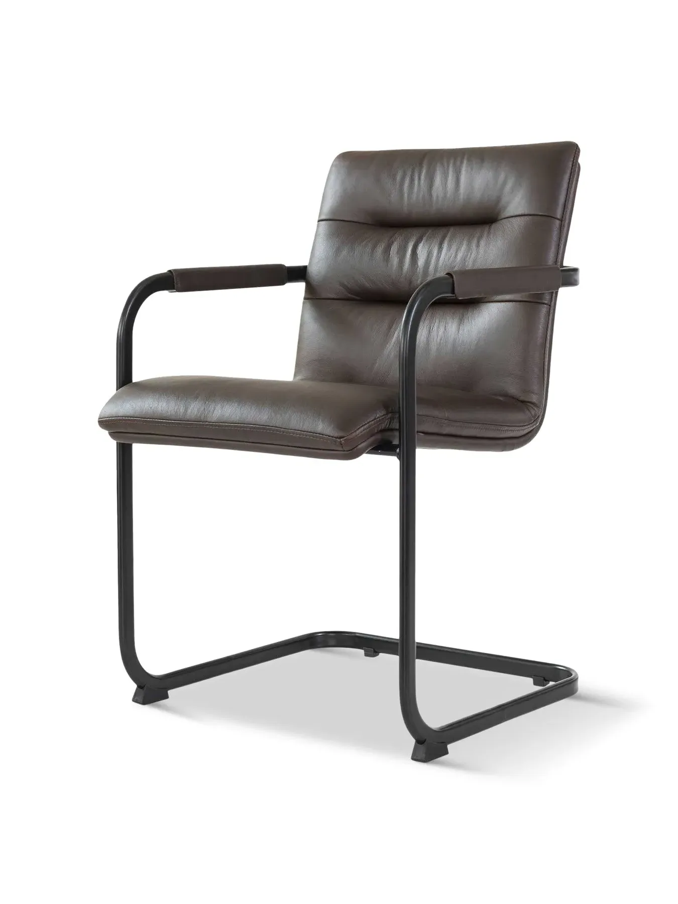 Cantilever Dining Chair with Arms - Brown, Leather image