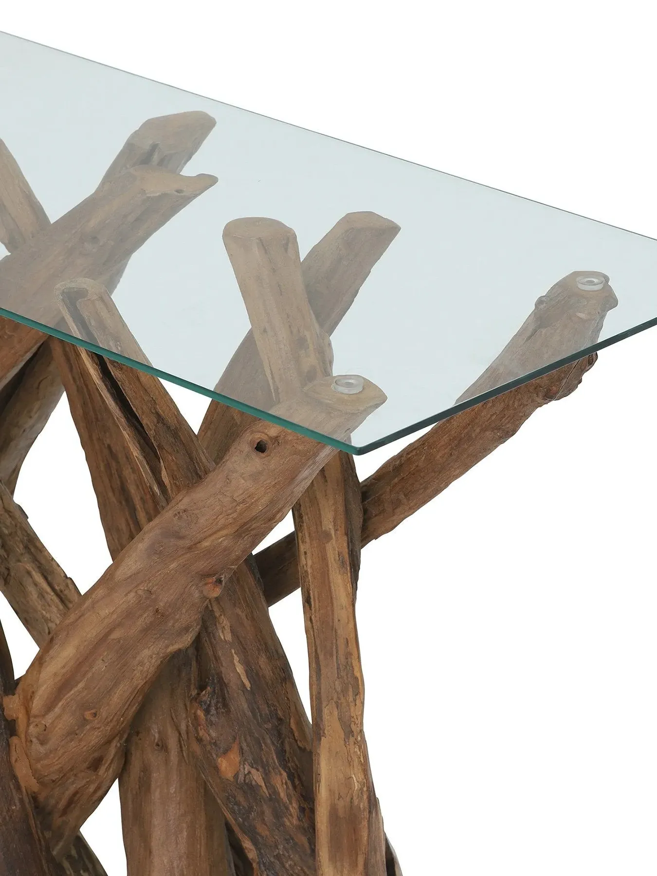 Console Table with Glass Top - Teak, Reclaimed