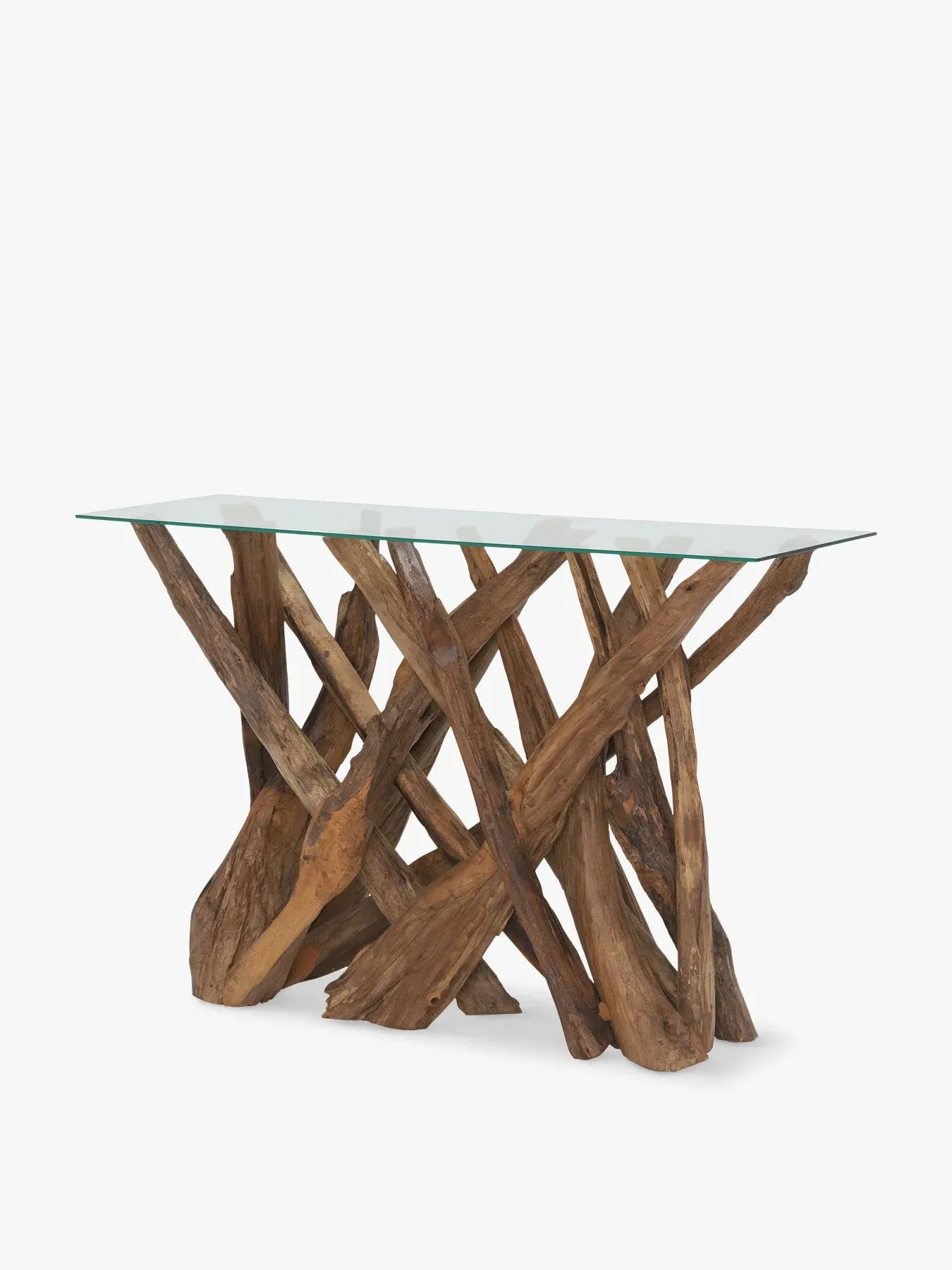 Console Table with Glass Top - Teak, Reclaimed image