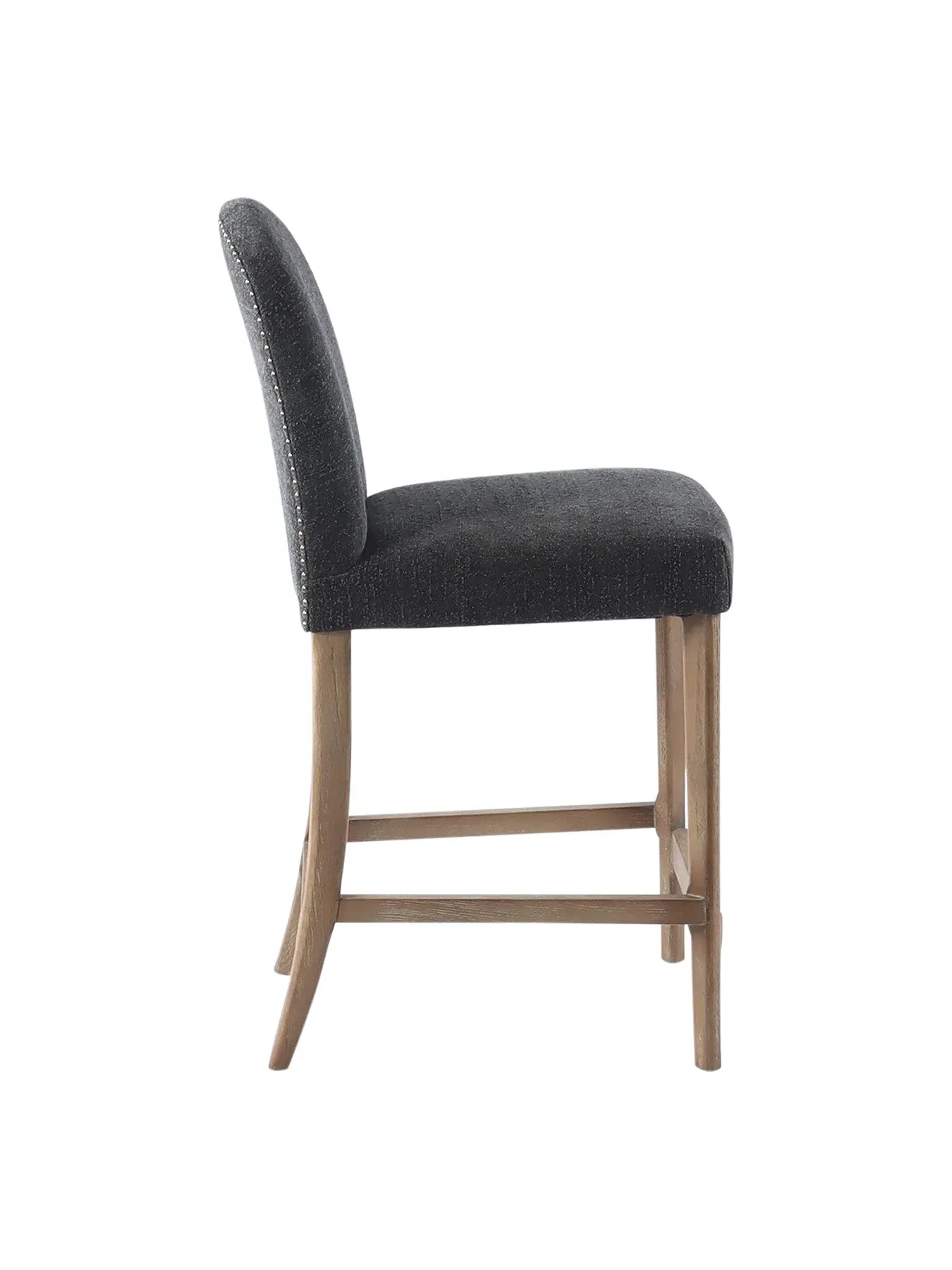 Counter Stool with Brass Studs - Grey, Boucle
