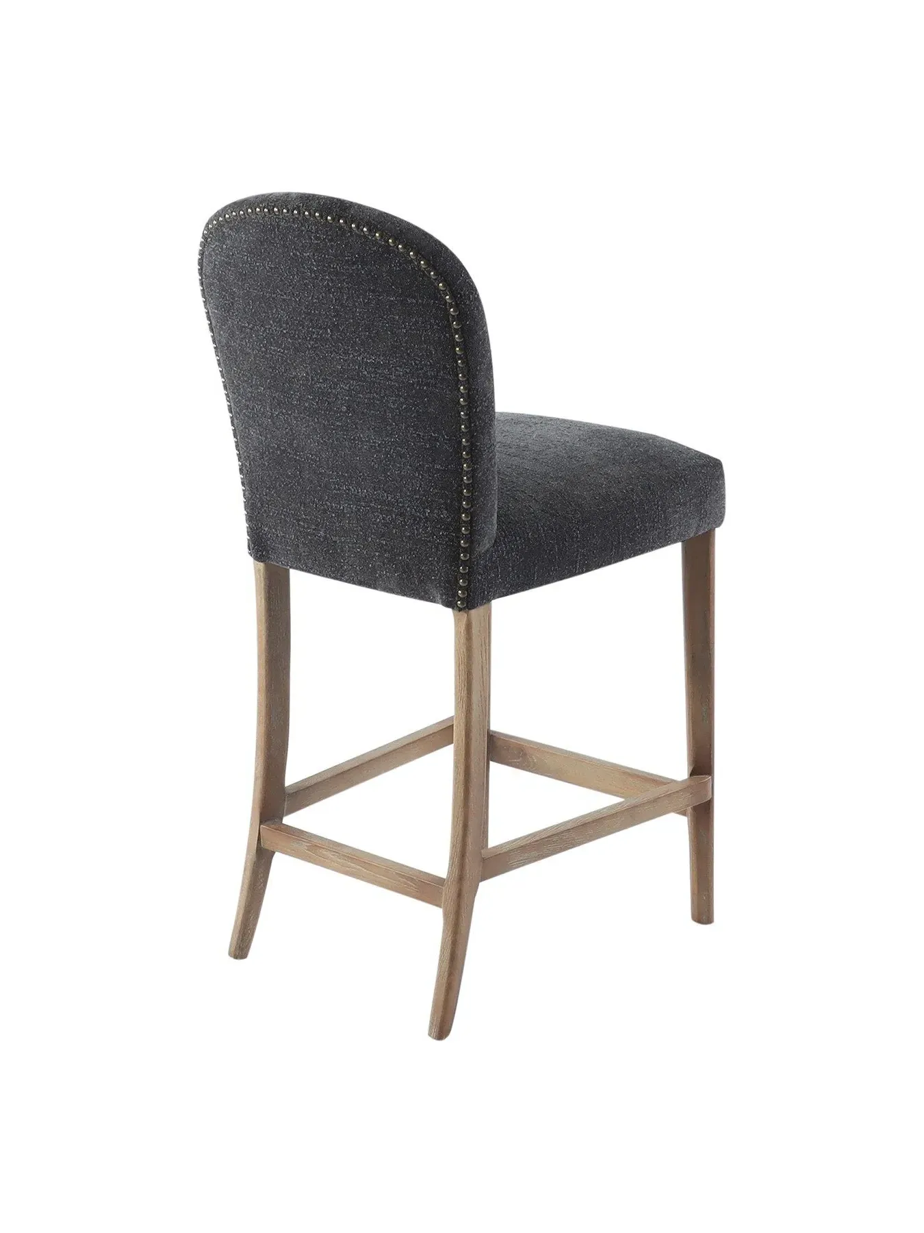 Counter Stool with Brass Studs - Grey, Boucle