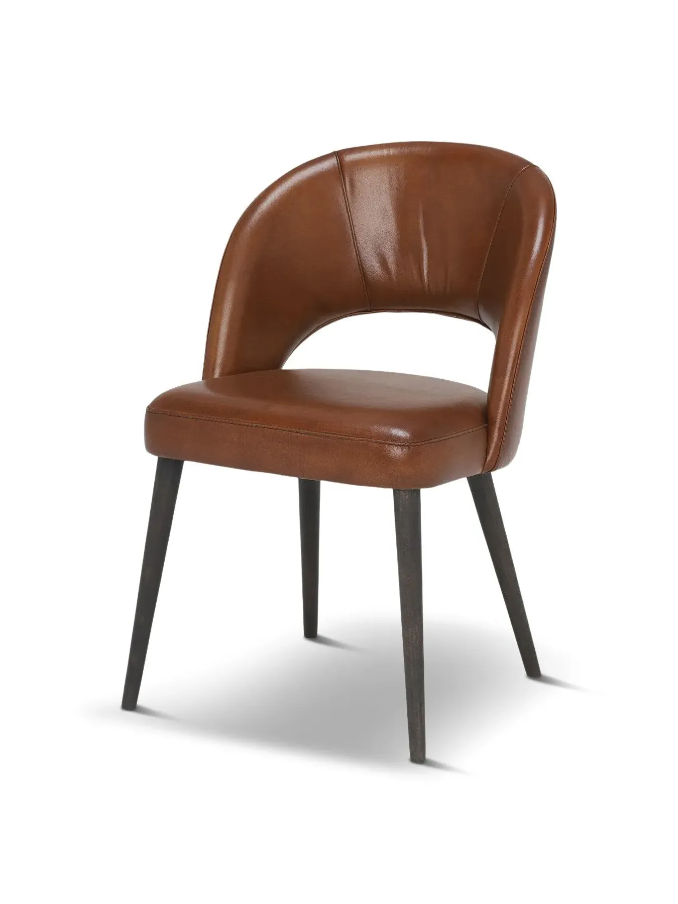 Curved Dining Chair - Brown, Leather image
