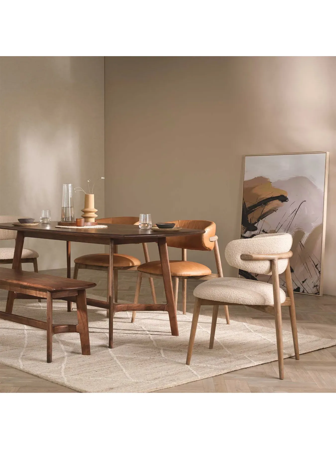 Curved Dining Chair Open Back - Neutral, Boucle