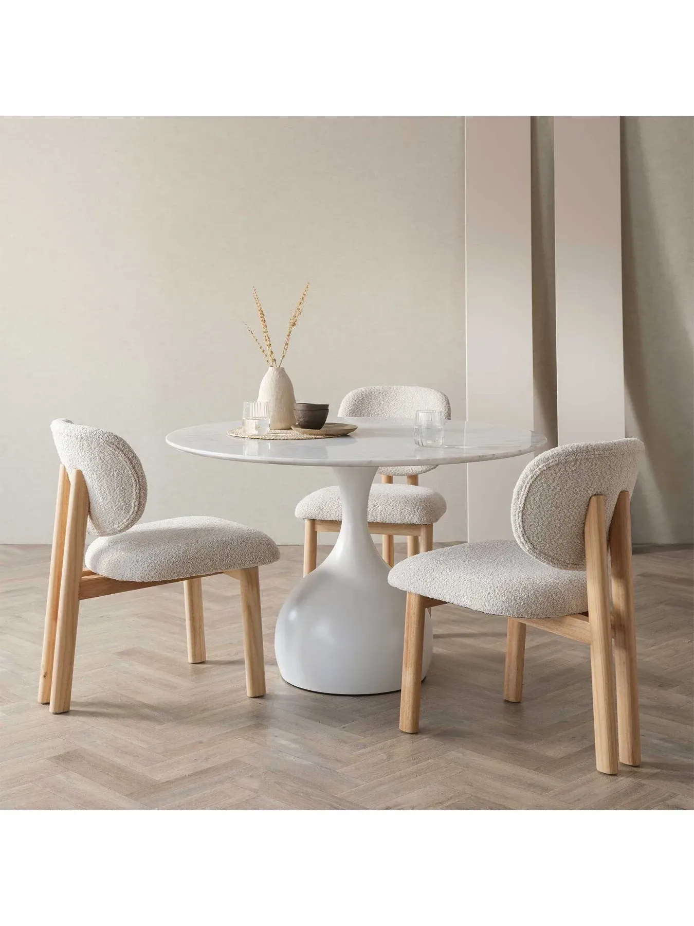 Curved Dining Chair Open Back - White, Fabric