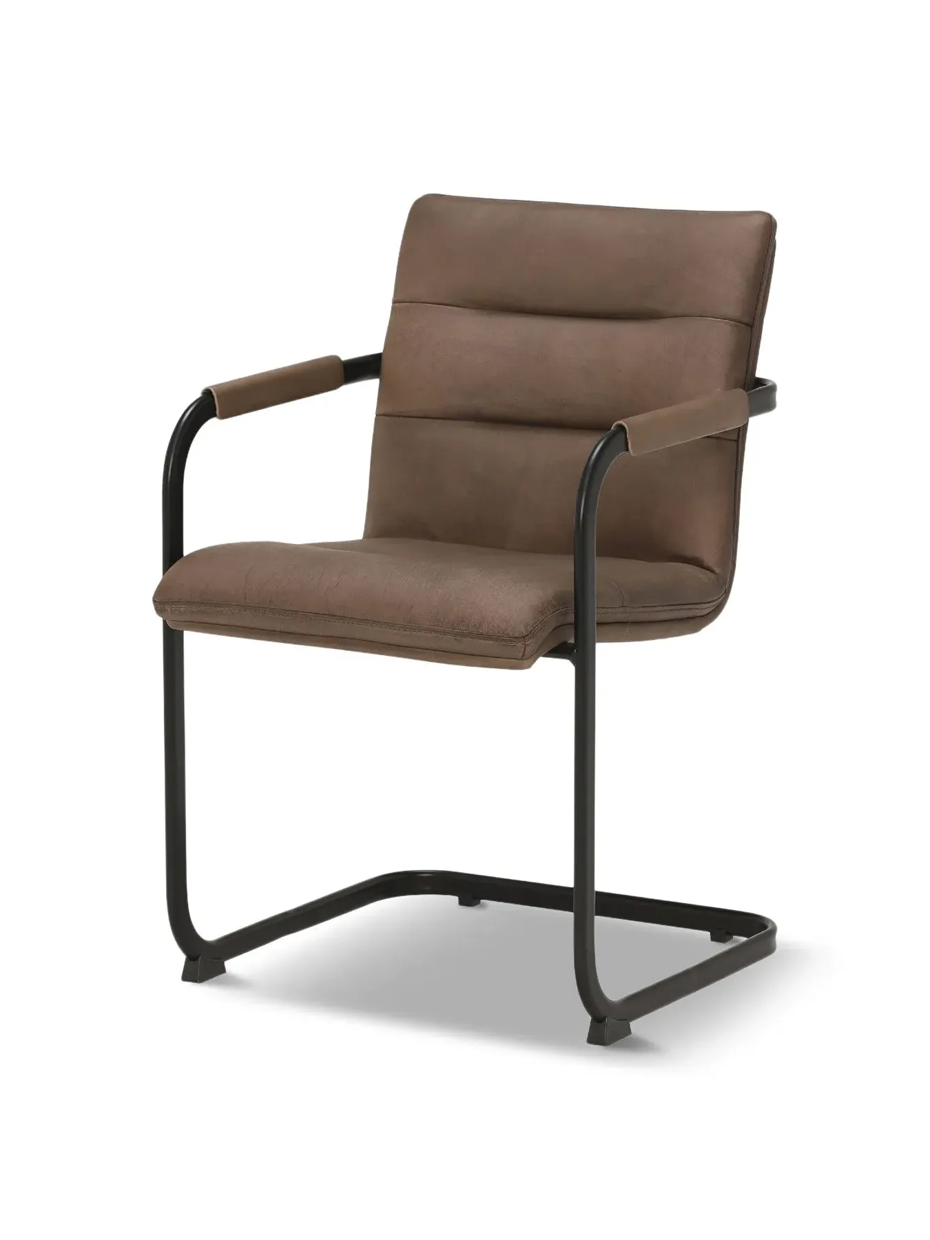Dining Armchair with Cantilever Frame - Brown, Leather image