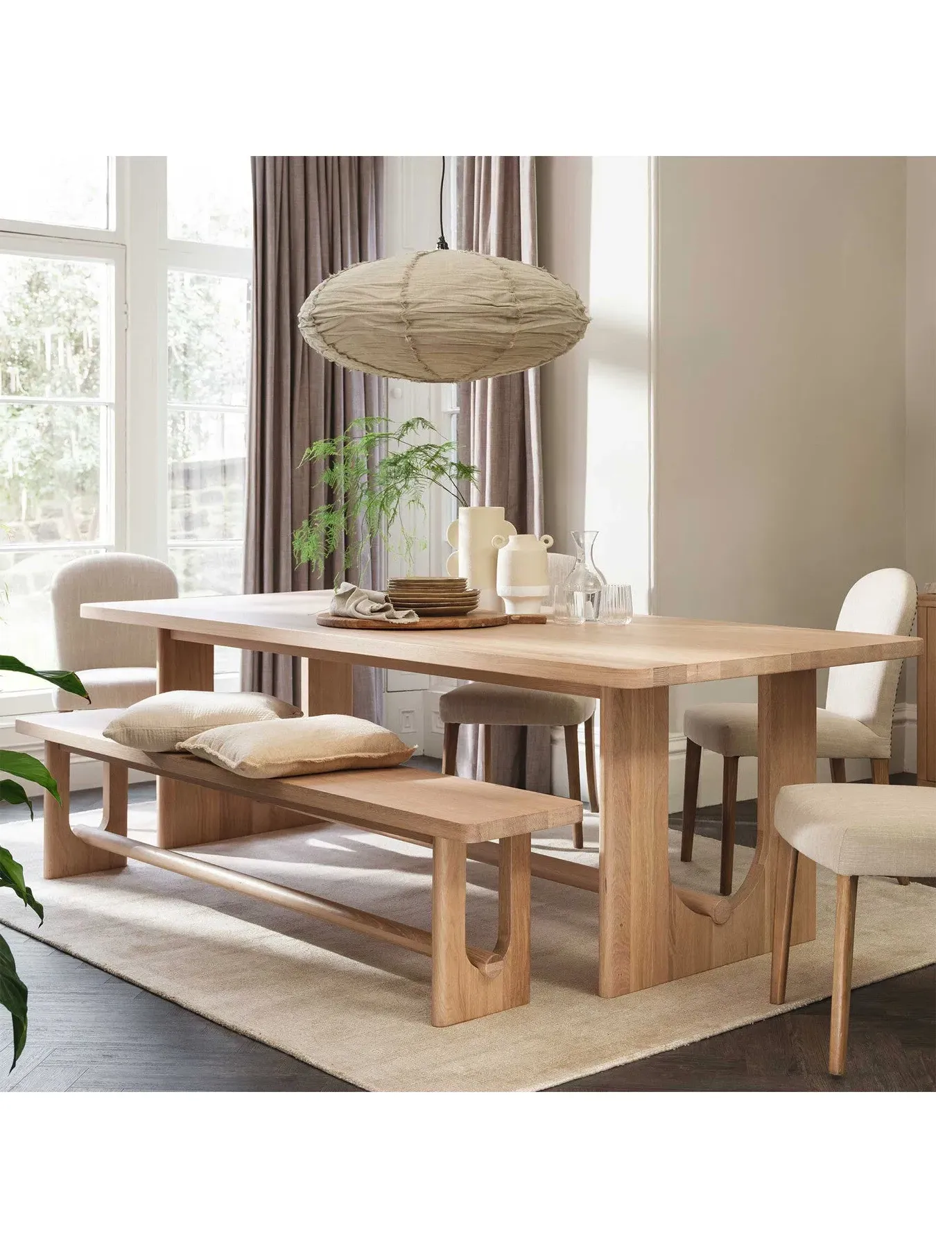 Dining Bench with Curved Edges - Brown, Oak