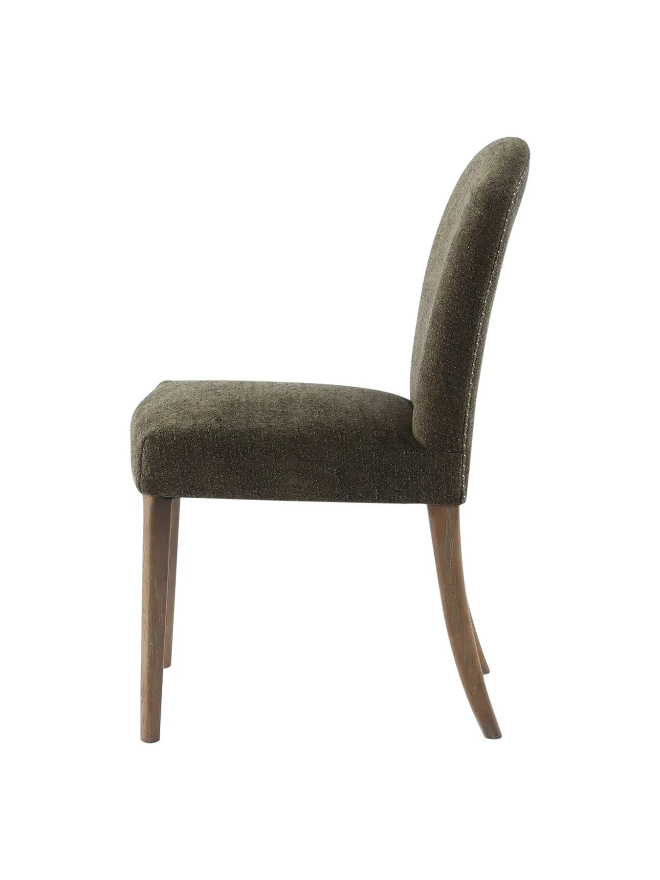 Dining Chair with Brass Studs - Green, Boucle