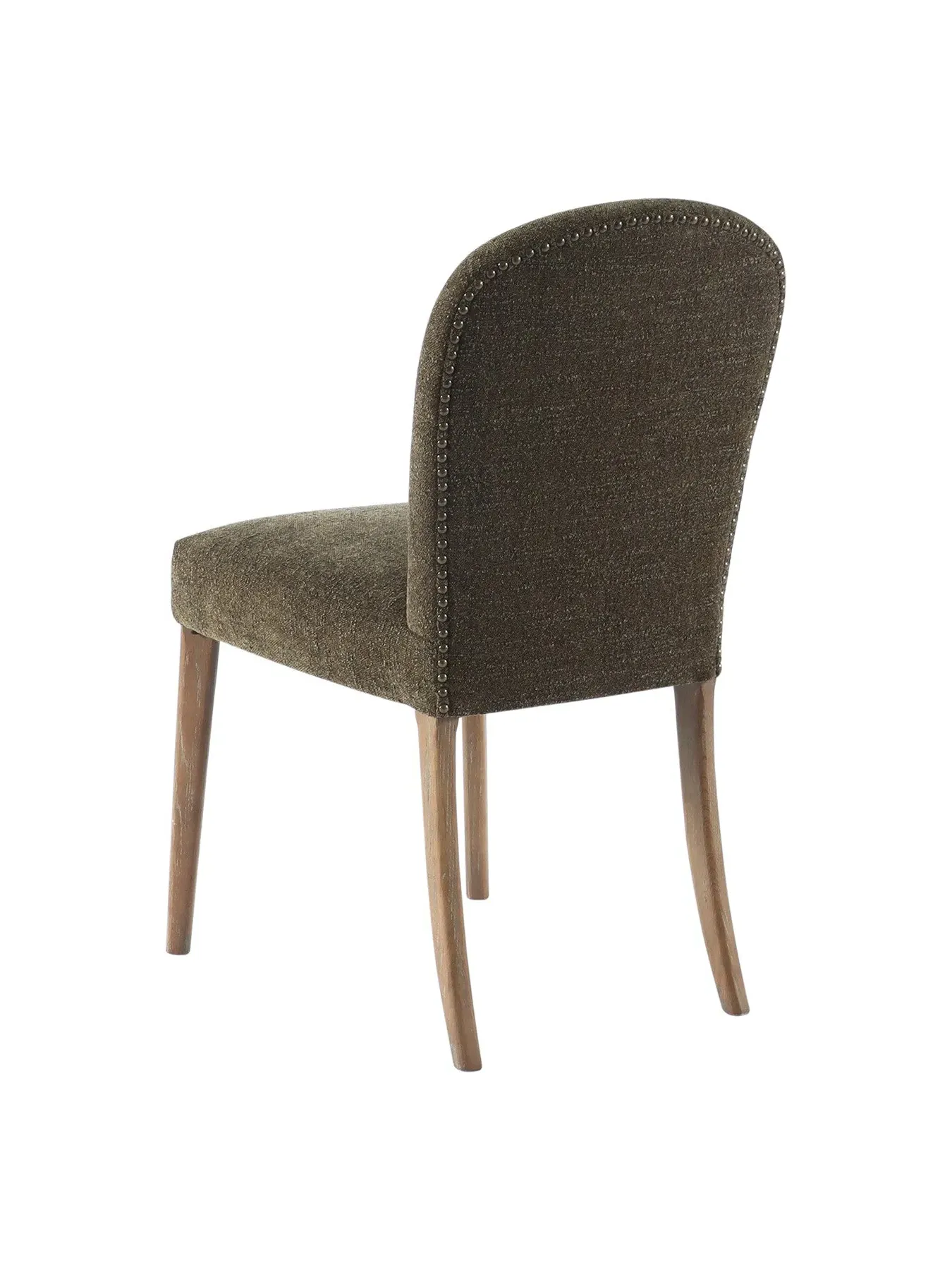 Dining Chair with Brass Studs - Green, Boucle